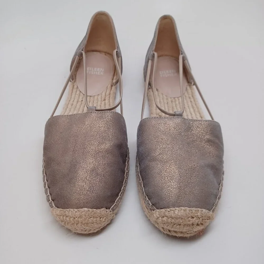 Eileen Fisher Espadrille Flats Lee‎ Metallic Leather Sandals Womens 9